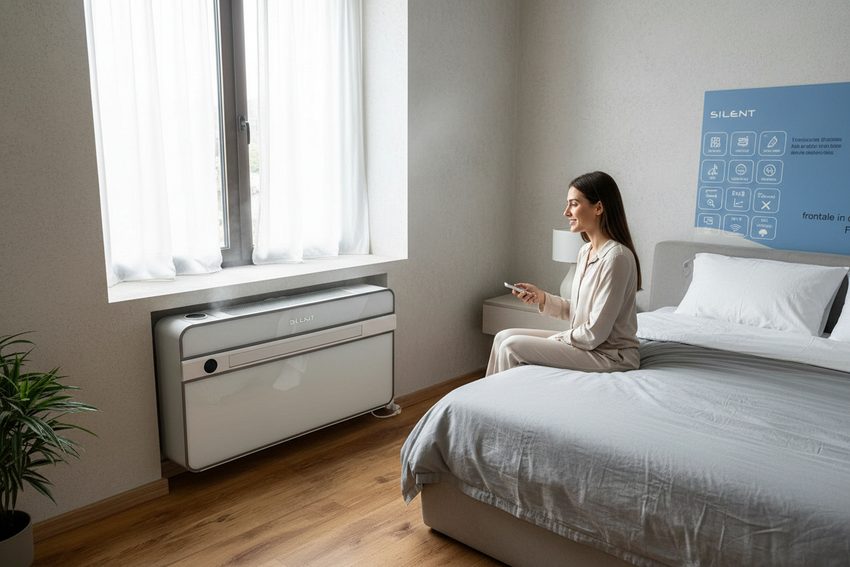 Silent installato sotto la finestra in una camera da letto